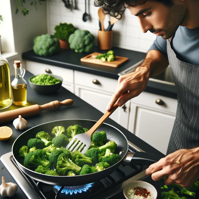 Frying Broccoli on a pan