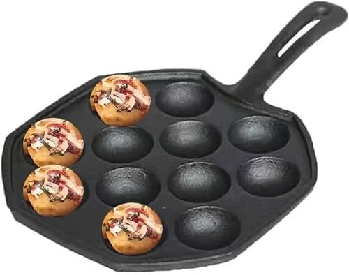 Chaoduole Cast Iron Takoyaki Grill Pan (7 inch 12 Holes)