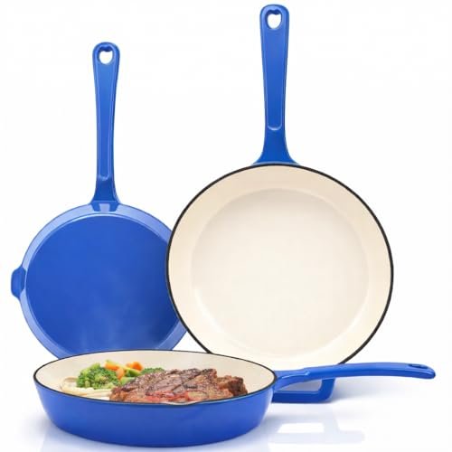 Hisencn Enameled Cast Iron Skillet - Ceramic Coated Pan Set