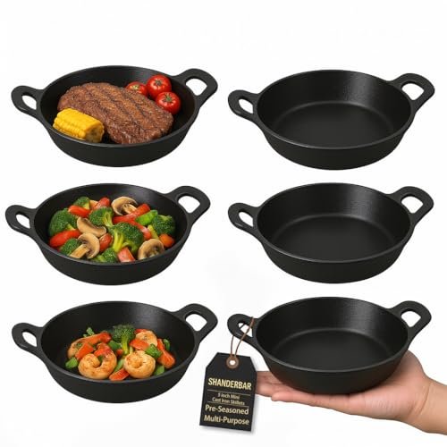 Mini Cast Iron Skillets Set of 6, 5-Inch Pans