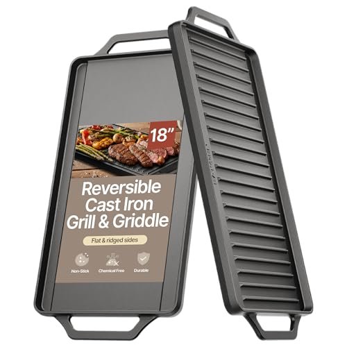 Bakken 18” Reversible Cast Iron Griddle, Flat and Grill Side