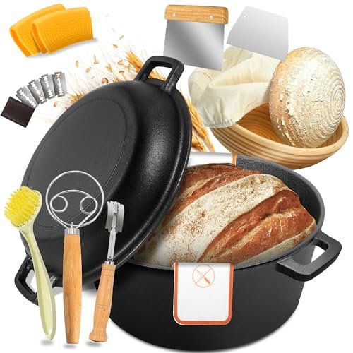 Cast Iron Dutch Oven for Bread Baking, 5 QT Set