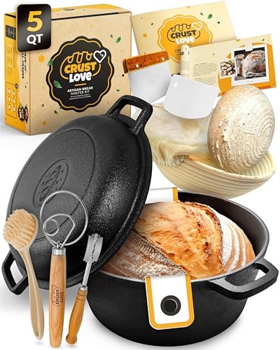 CRUSTLOVE Cast Iron Dutch Oven for Bread Baking Kit