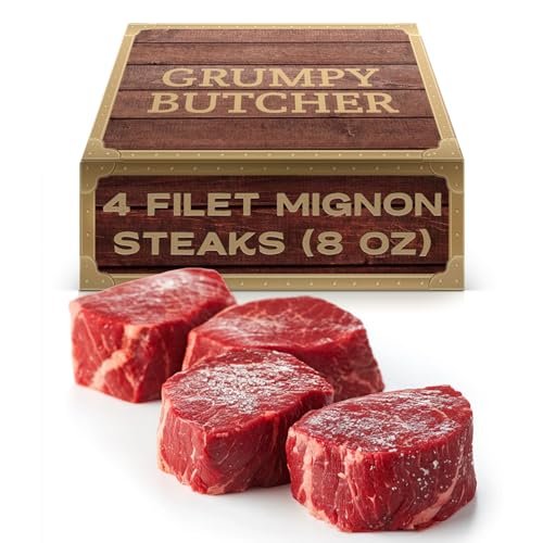 Grumpy Butcher 4 Large Filet Mignon Steaks, 8 oz each