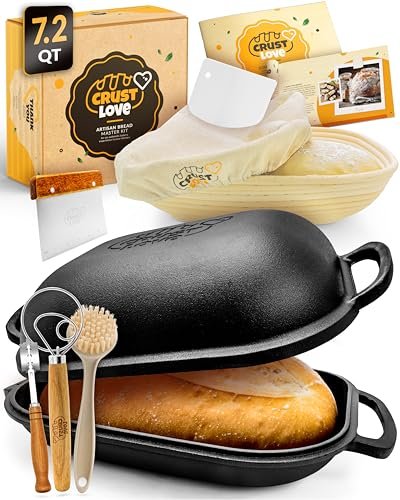 CRUSTLOVE Cast Iron Bread-Pan with Lid - 7.2QT Dutch Oven