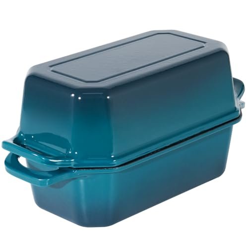 Flavehc Bread Pan Cast Iron Loaf Pan with Lid, Enameled