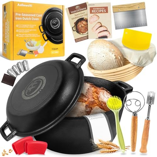 Pre-Seasoned Cast Iron Dutch Oven Pot with Skillet Lid