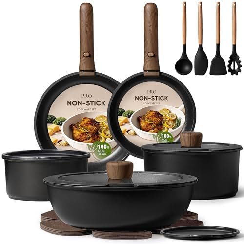 CAROTE 19pcs Pots and Pans Non Stick, Detachable Handle