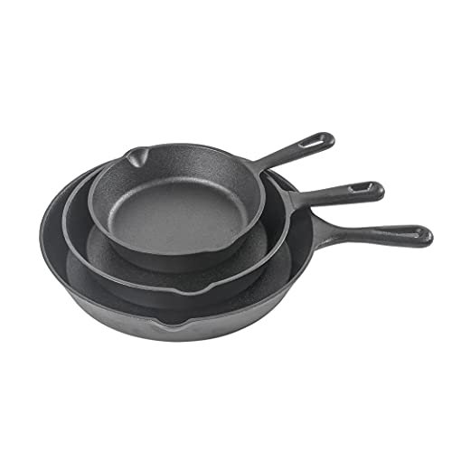 Commercial CHEF 3-Piece Cast Iron Skillet Set, Pre-seasoned...