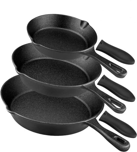 rincentd Pre-Seasoned Cast Iron Skillet Set - 3 Piece Pans