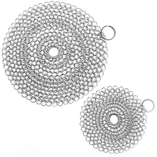 ONEEKK Cast Iron Skillet Cleaner Chainmail,2 Pack Stainless...