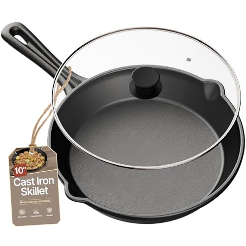 Bakken Pre Seasoned Cast Iron Skillet with 10-inch Glass Lid