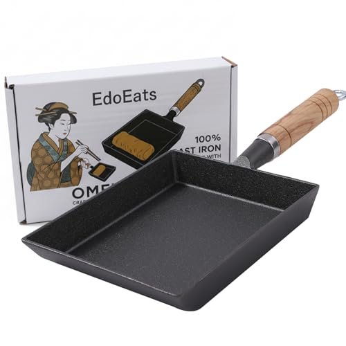 EdoEats Japanese-Style Tamagoyaki Pan, Pre-Seasoned Iron...