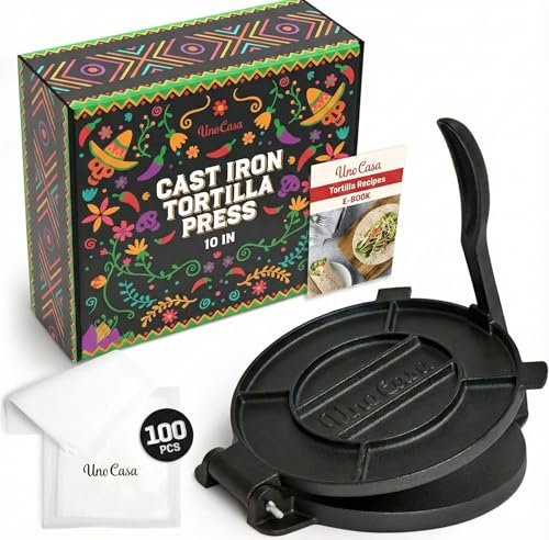 Uno Casa Cast Iron Tortilla Press 10 Inch Pre-Seasoned