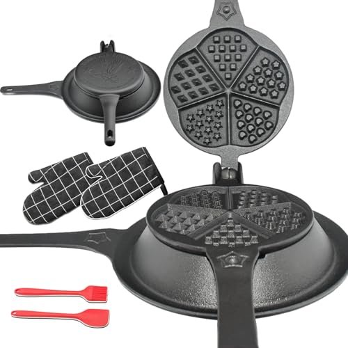 Cast Iron Waffle Maker with Low Base, Pre-Seasoned Stove Top