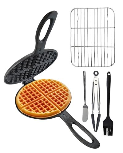 Cast Iron Waffle Maker Stove Top Bundle 5-Piece Set