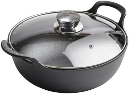 VONOTO 9 inch Cast Iron Wok with Lid and Handles
