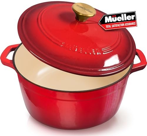 Mueller 6qt Enameled Cast Iron Dutch Oven, Red with Lid
