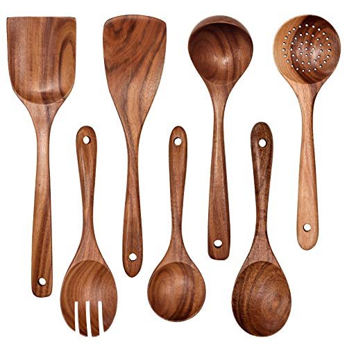 Wooden Non-Stick Kitchen Pan Toolset 7 Pieces Natural Teak...
