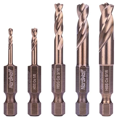 NordWolf 5-Piece M35 Cobalt Stubby Drill Bit Set for Metal