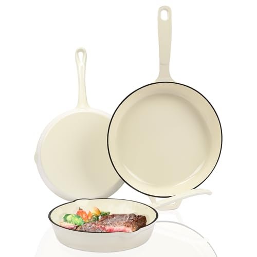 Hisencn Enameled Cast Iron Skillet Set - 3-Piece Fry Pans