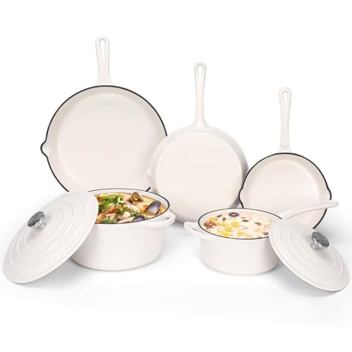 QuliMetal Enameled Cast Iron Cookware Set, 5 Pieces PFA Free
