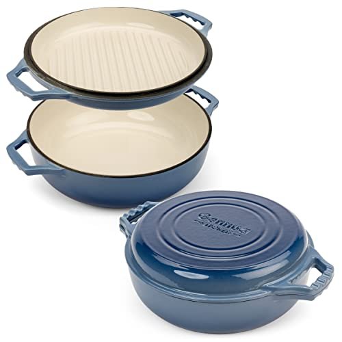 2-in-1 Enameled Cast Iron Braiser Pan with Grill Lid