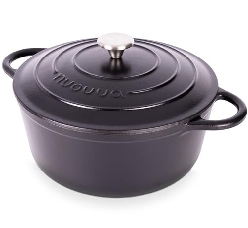 Nuovva Enamelled Cast Iron Dutch Oven Pot, 6.4 Quart Black