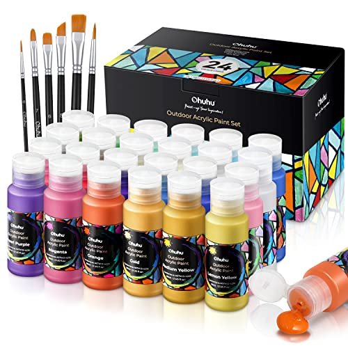 Ohuhu Outdoor Acrylic Paint for Metal, 24 Colors with...