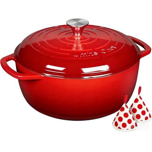 Umite Chef 6QT Enameled Cast Iron Dutch Oven Red