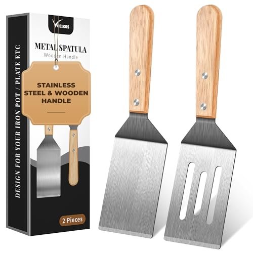 Stainless Steel Spatula Set, 2 Pieces Metal with Wooden...