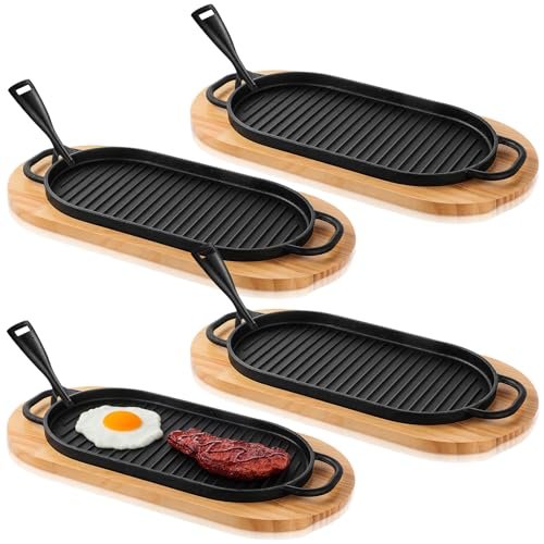 Yiyiring 4 Pcs Cast Iron Fajita Skillet Pan Set