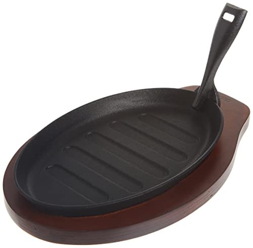 Winco ISP-3 Cast Iron Steak Platter with Wood Underline
