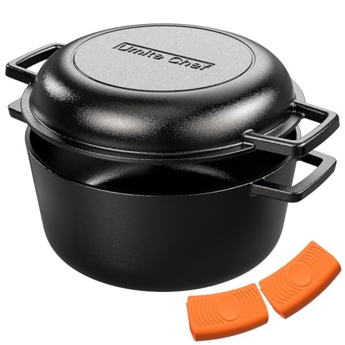 Cast Iron Dutch Oven Pot with Skillet Lid, Umite Chef