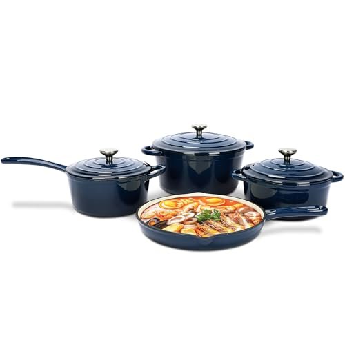 QuliMetal Nonstick Enameled Cast Iron Cookware Set, 7-Piece...