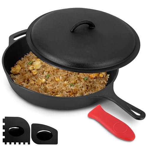 Megachef 12 Inch Pre-Seasoned Cast Iron Skillet with Lid