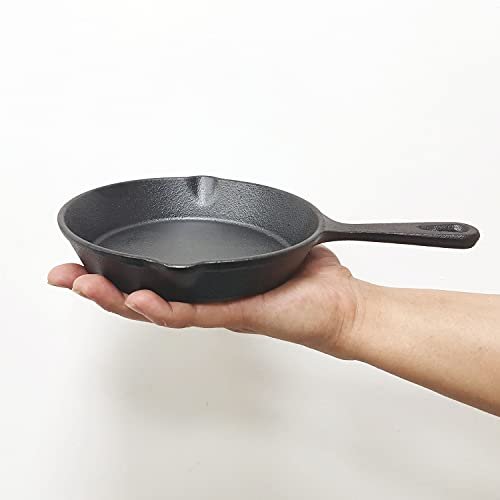 MOZUVE 6 Inch Cast Iron Skillet, Frying Pan with Drip-Spouts