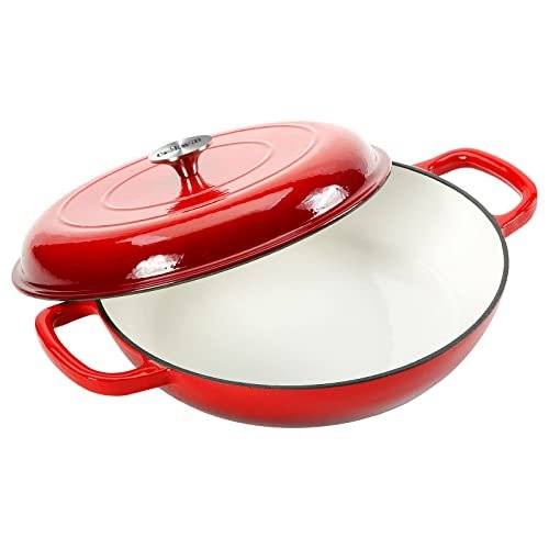 COOKWIN Cast Iron Casserole Braiser, 3.8 Quart Dutch Oven...