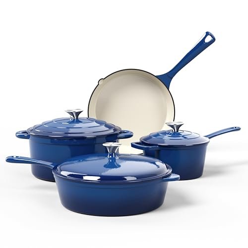 Kitchen Academy 7Pcs Enameled Cast Iron Cookware Set in Blue