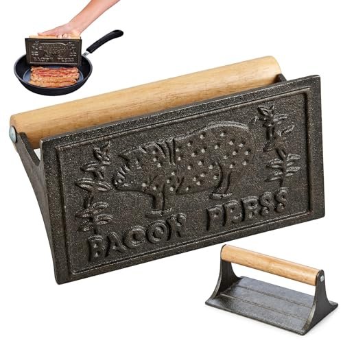 HIC Kitchen Bacon Press, Heavyweight Cast Iron, for...