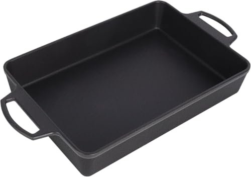 KEESHA 9x13 Inch Cast Iron Detroit Pizza Pan, Pre-Seasoned