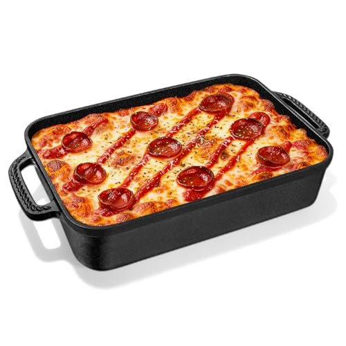 Lvmol Cast Iron Detroit Pizza Pan - Deep 9x13 Baking