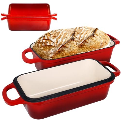 FUNKYLEE Enameled Cast Iron Bread Pan with Lid, Set of