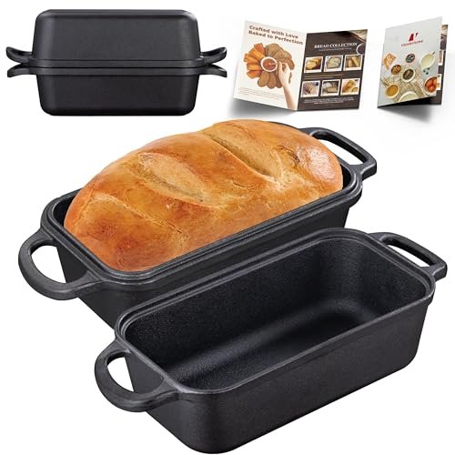 Vanderlume Cast Iron Loaf Pan with Lid for Even Baking