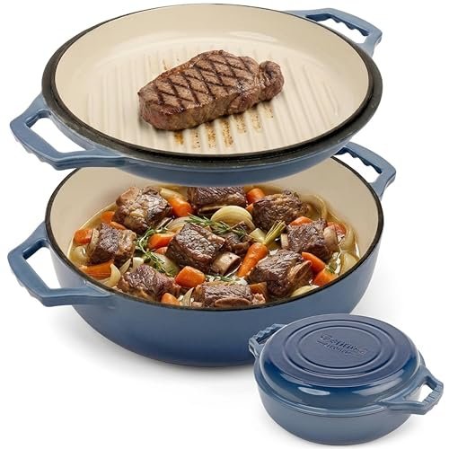 2-in-1 Enameled Cast Iron Braiser Pan with Lid and 3.3-Quart