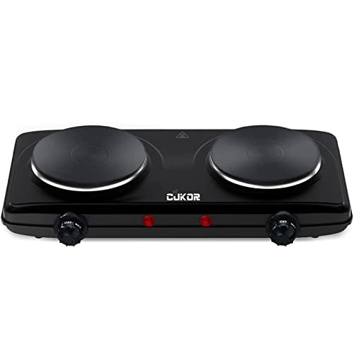 CUKOR Double Cast Iron 2 Burner, 1800W Portable Countertop...