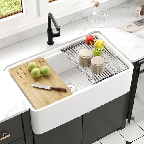 DeerValley White Farmhouse Sink Workstation 33 Inch with...