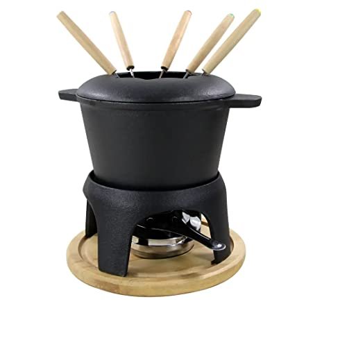 Traditional Fondue Set Matte black enameled cast iron for...