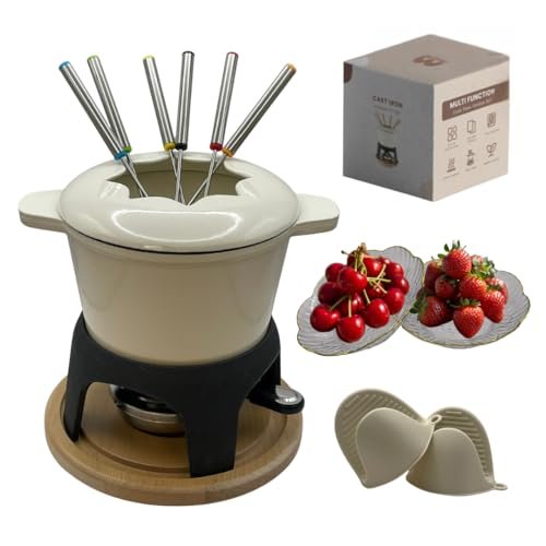 Cast Iron Fondue Set 15-Pcs With Accessories for Cheese,...
