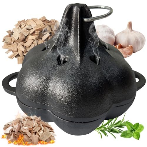 BOLVOUD Cast Iron Smoker Roaster & Garlic Roaster for Grill